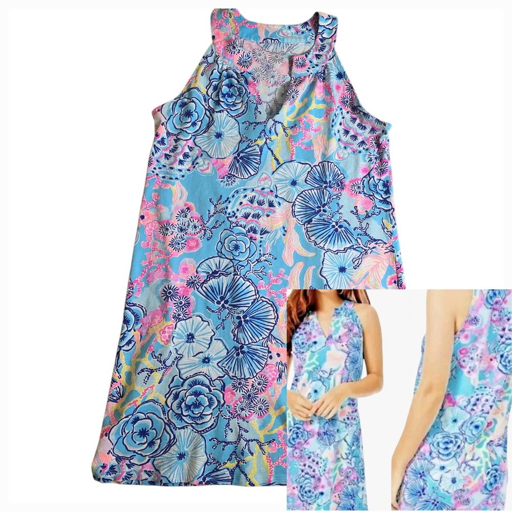 Lilly Pulitzer Ross Shift Dress Once Upon A Tide Bali Blue Pima Cotton Medium